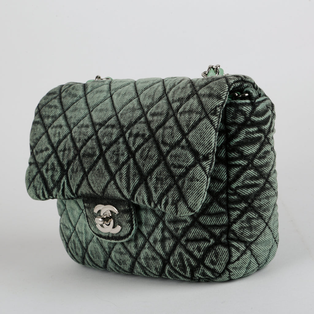 Small Denimpression Flap, Green Denim