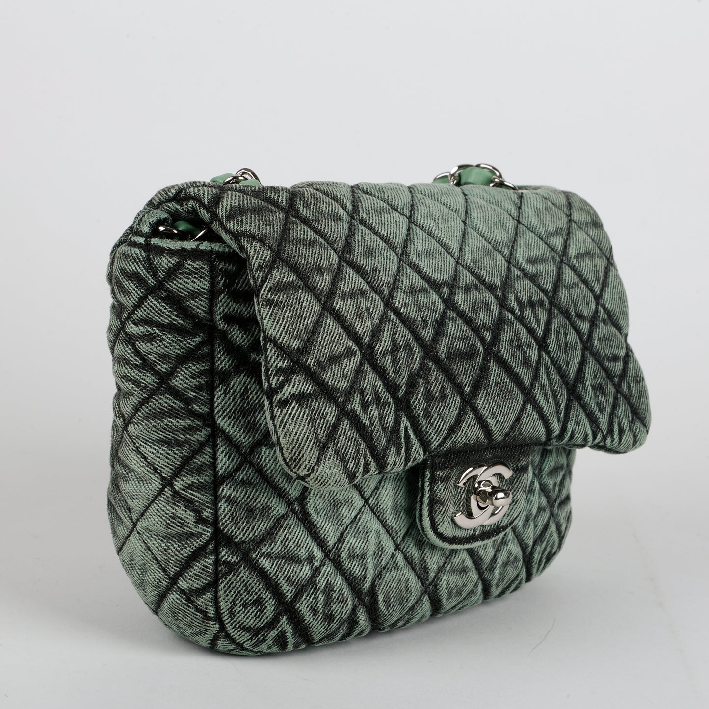 Small Denimpression Flap, Green Denim