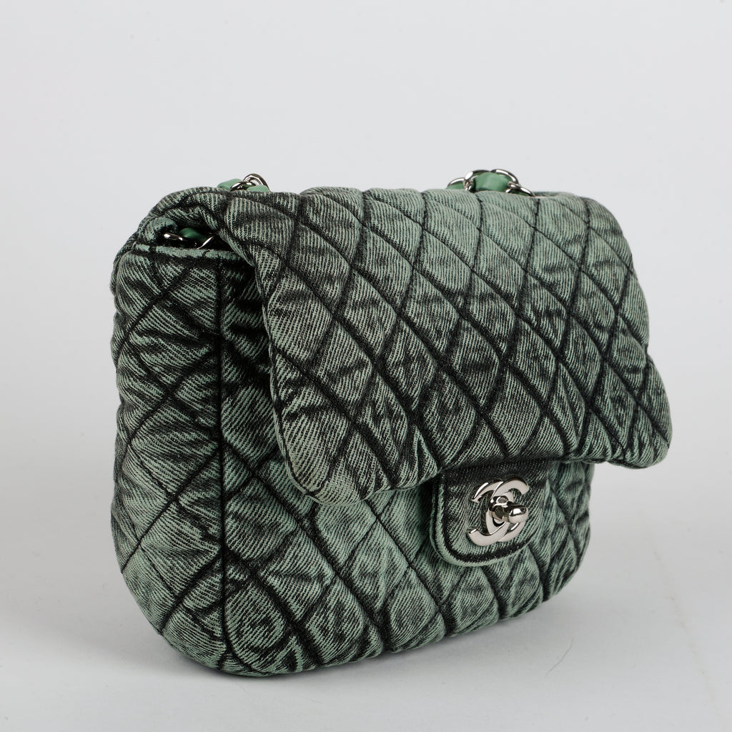 Small Denimpression Flap, Green Denim