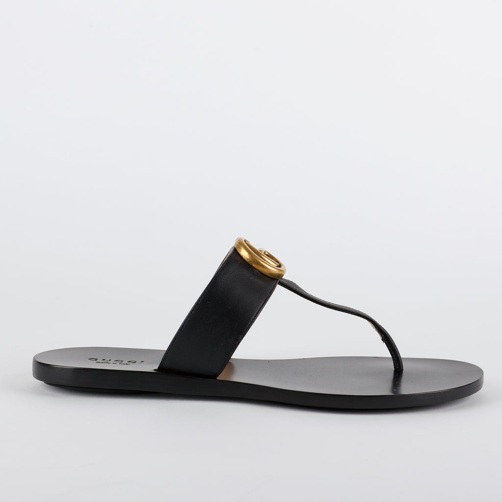 Gold GG Sandals, Black (Size 36.5)