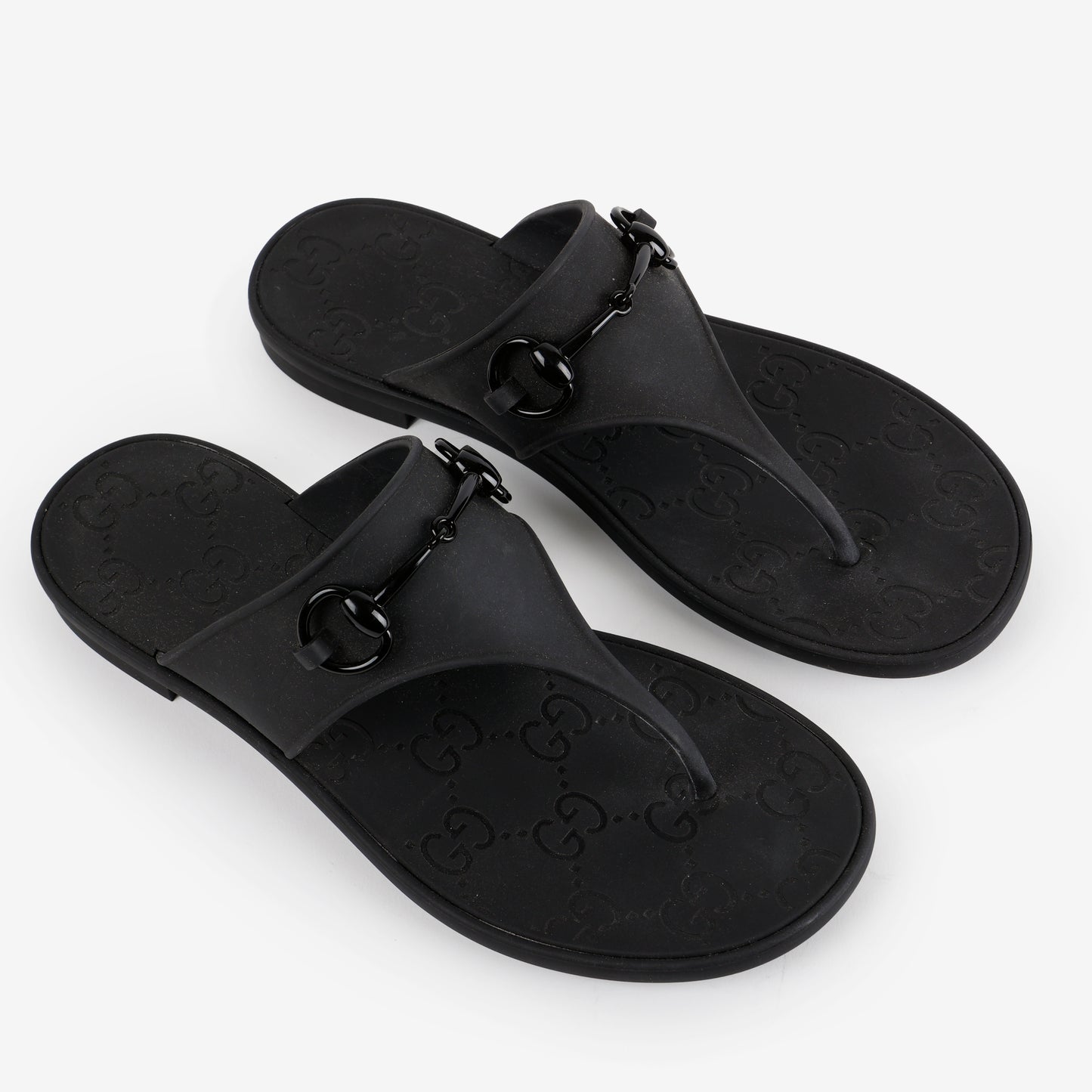 Horsebit Rubber Slides, Black