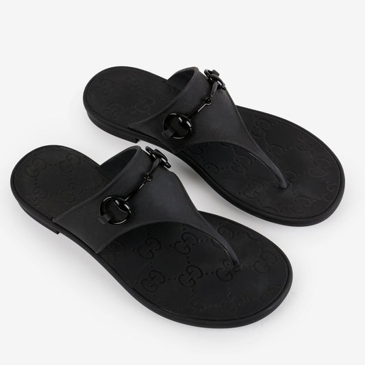 Horsebit Rubber Slides, Black