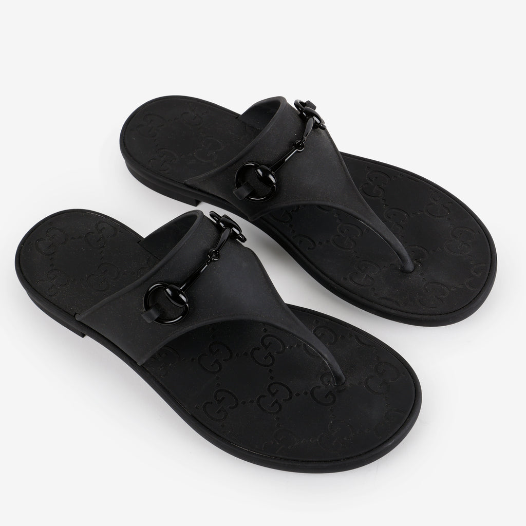 Horsebit Rubber Slides, Black