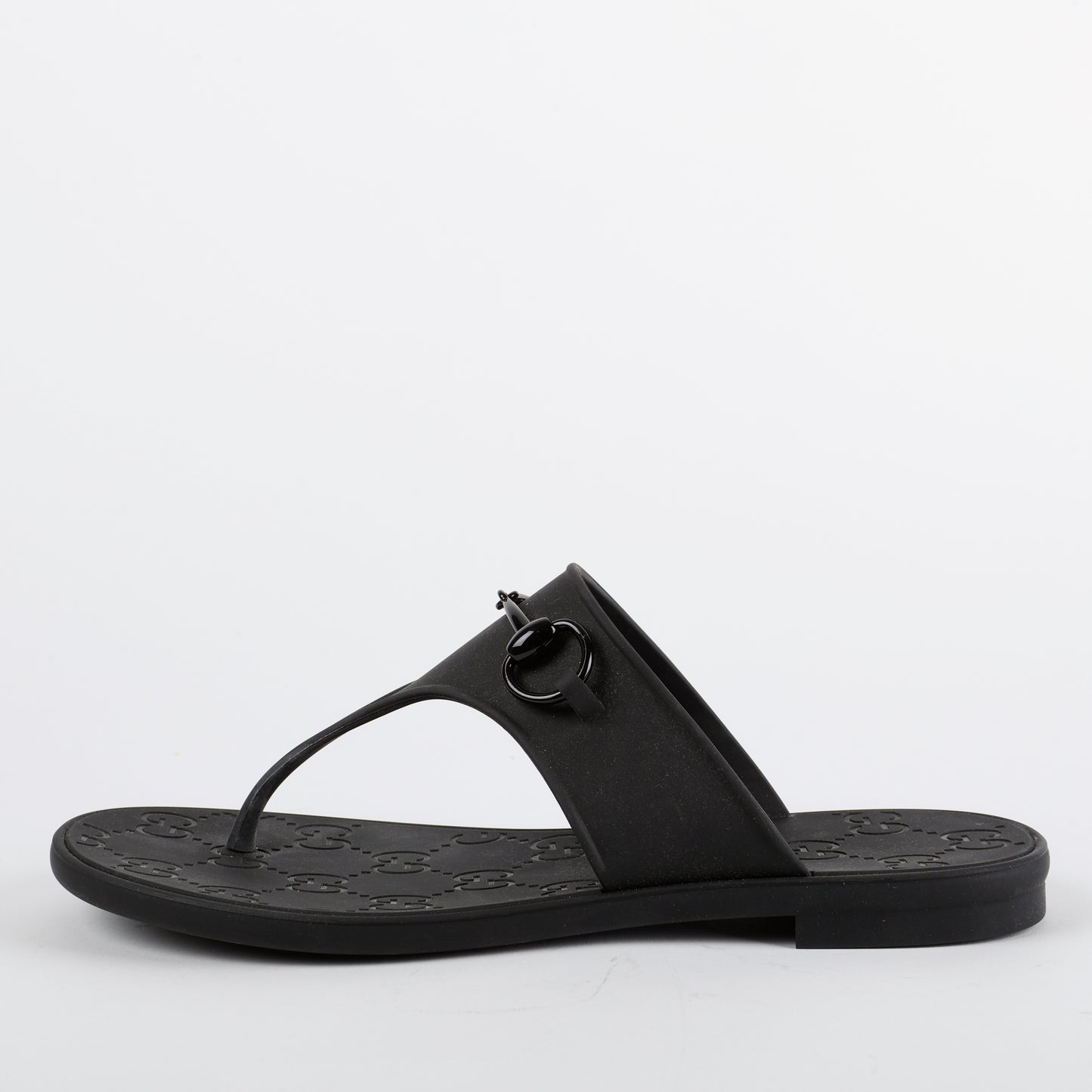 Horsebit Rubber Slides, Black