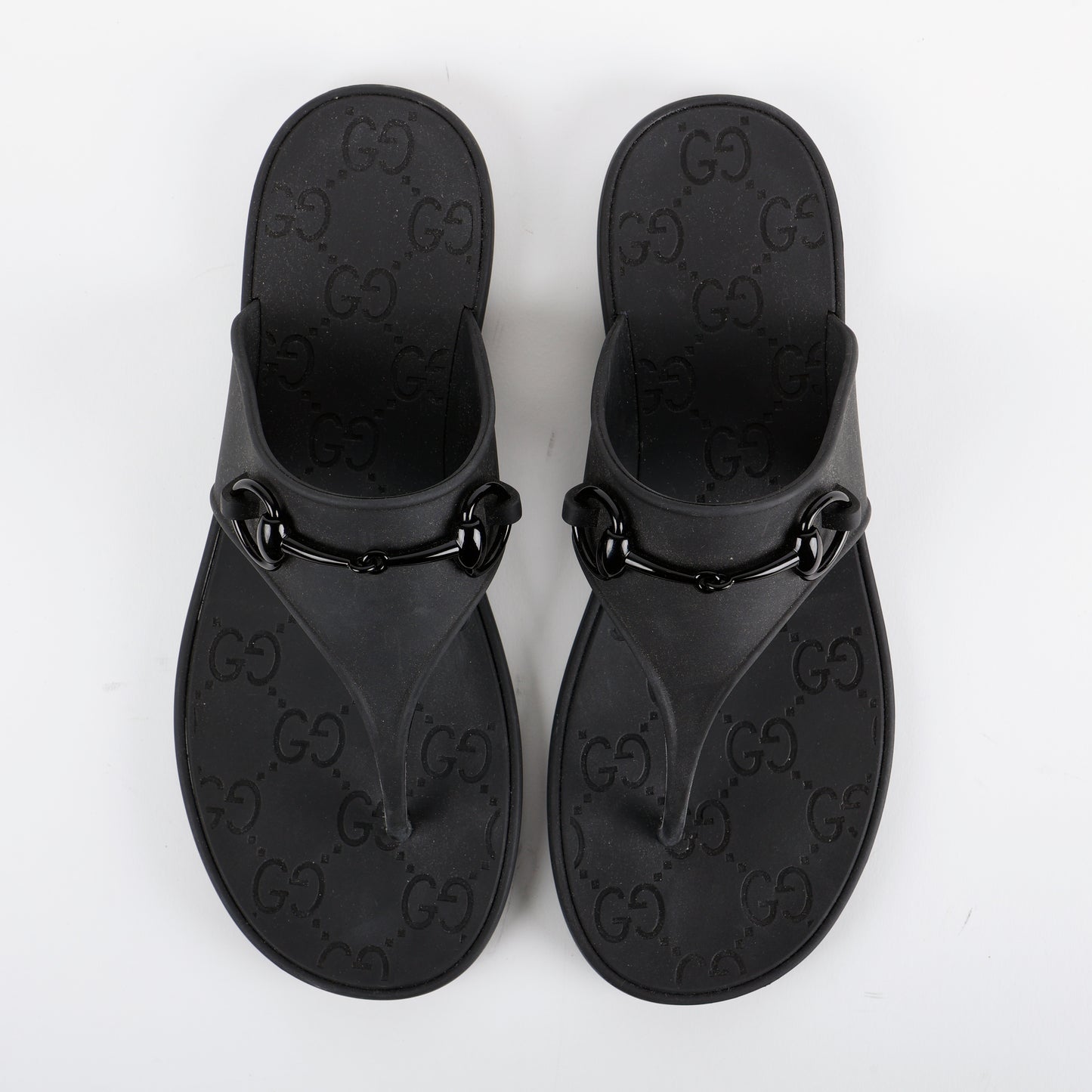 Horsebit Rubber Slides, Black