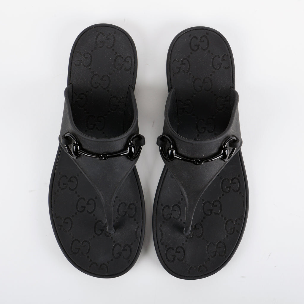 Horsebit Rubber Slides, Black