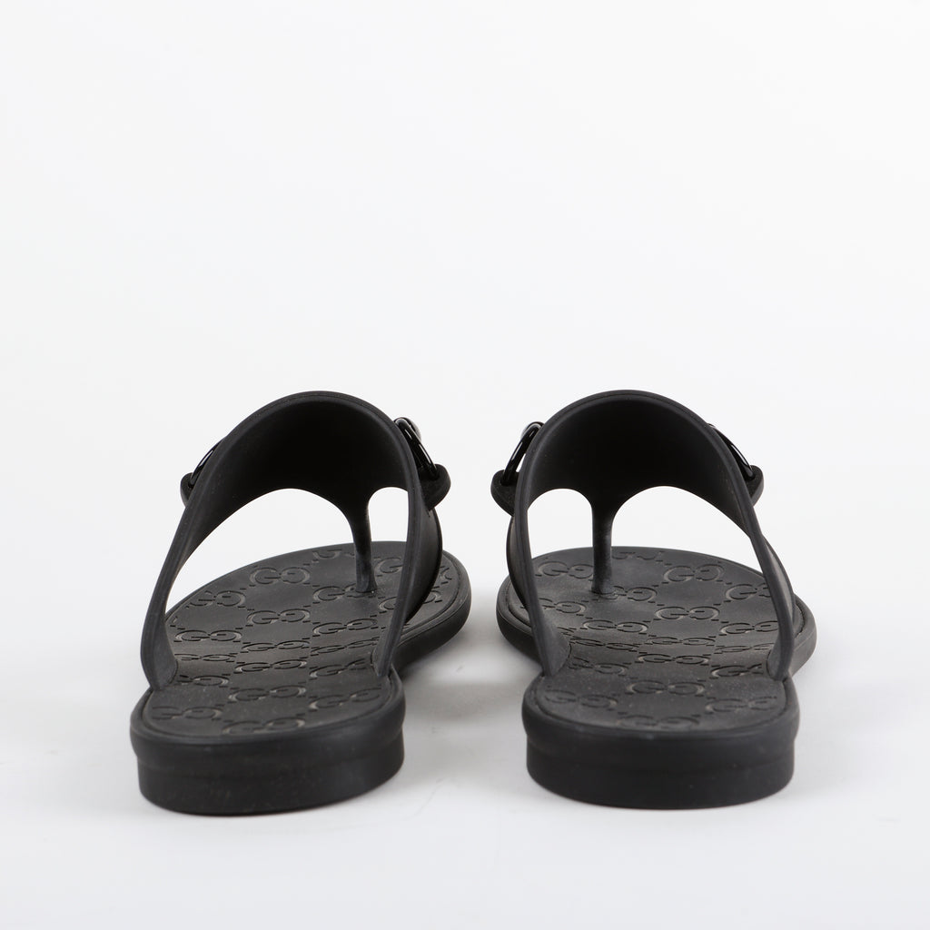 Horsebit Rubber Slides, Black