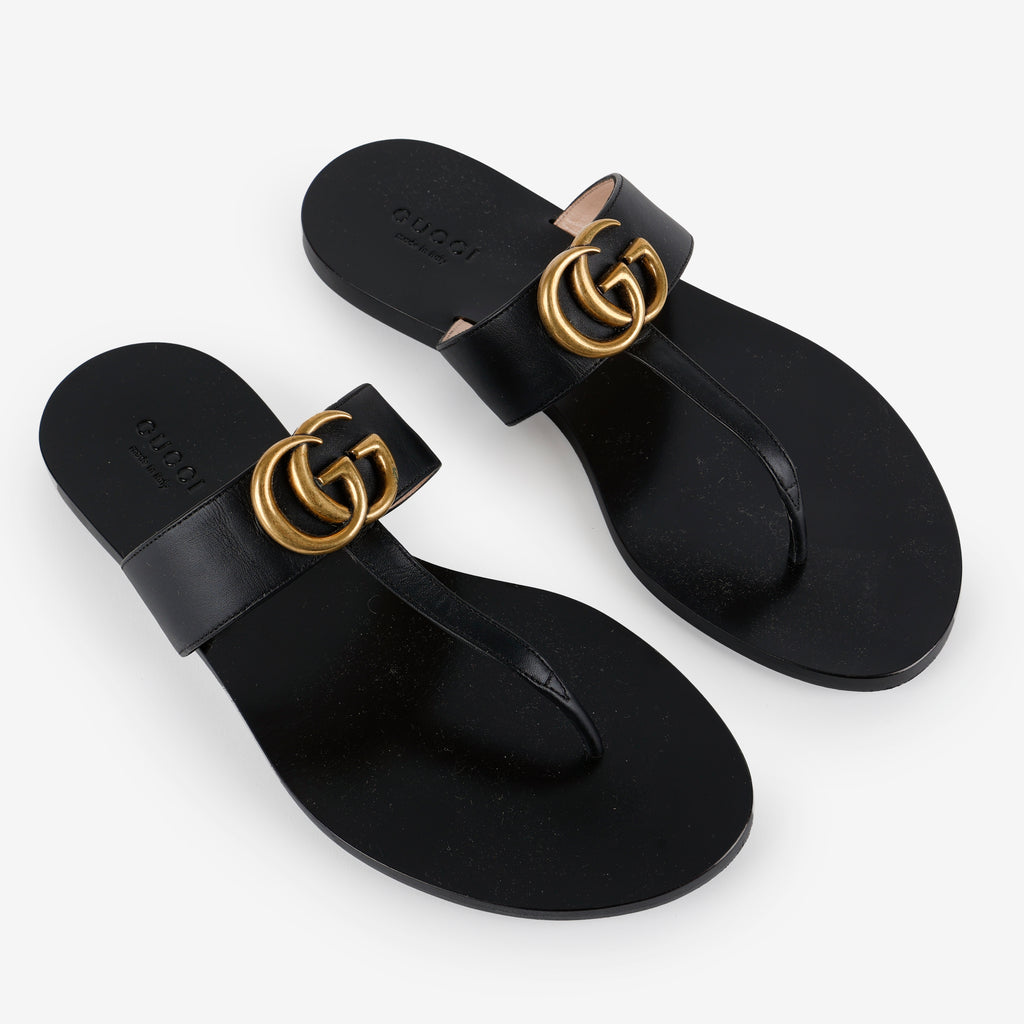Gold GG Sandals, Black (Size 36.5)