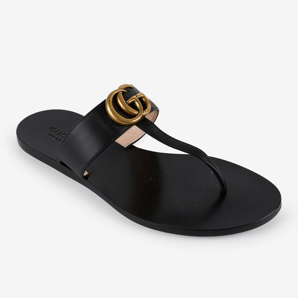 Gold GG Sandals, Black (Size 36.5)