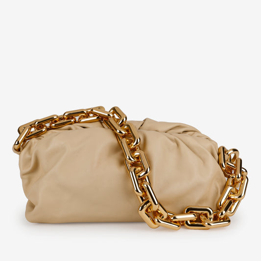 Leather Chain Pouch, Beige