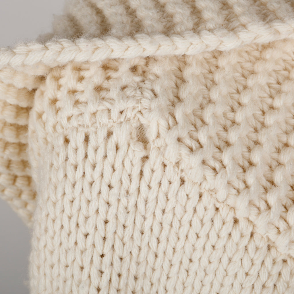 Button Up Crochet Hoodie Sweater, Cream (Size S)