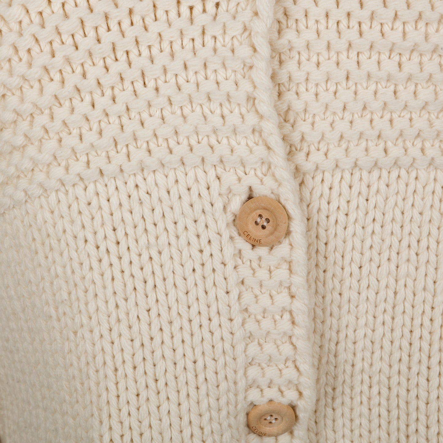 Button Up Crochet Hoodie Sweater, Cream (Size S)