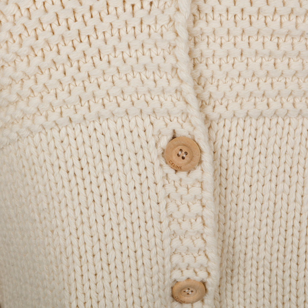 Button Up Crochet Hoodie Sweater, Cream (Size S)