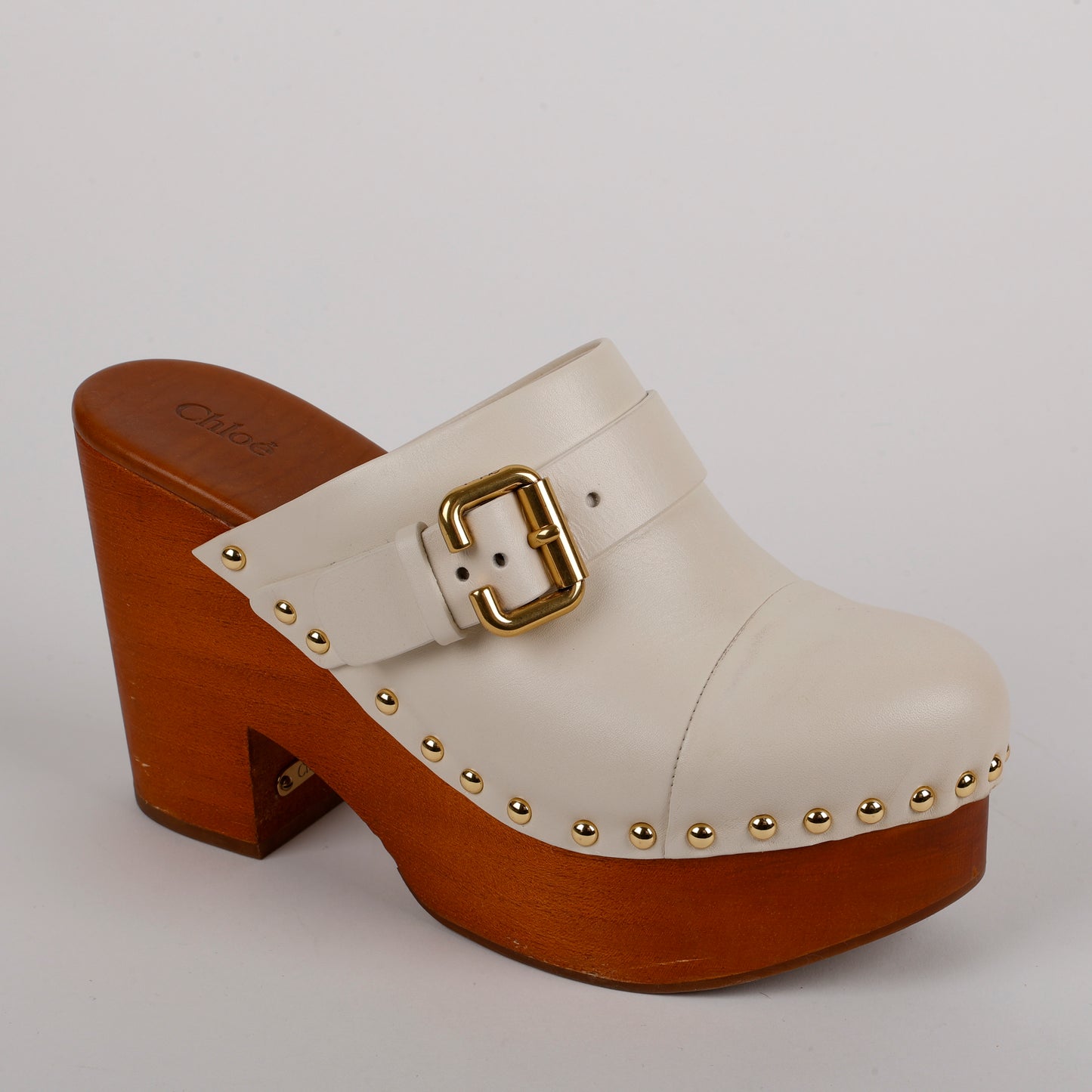 Jeannette Studded Leather Clogs, Egg Shell (39)