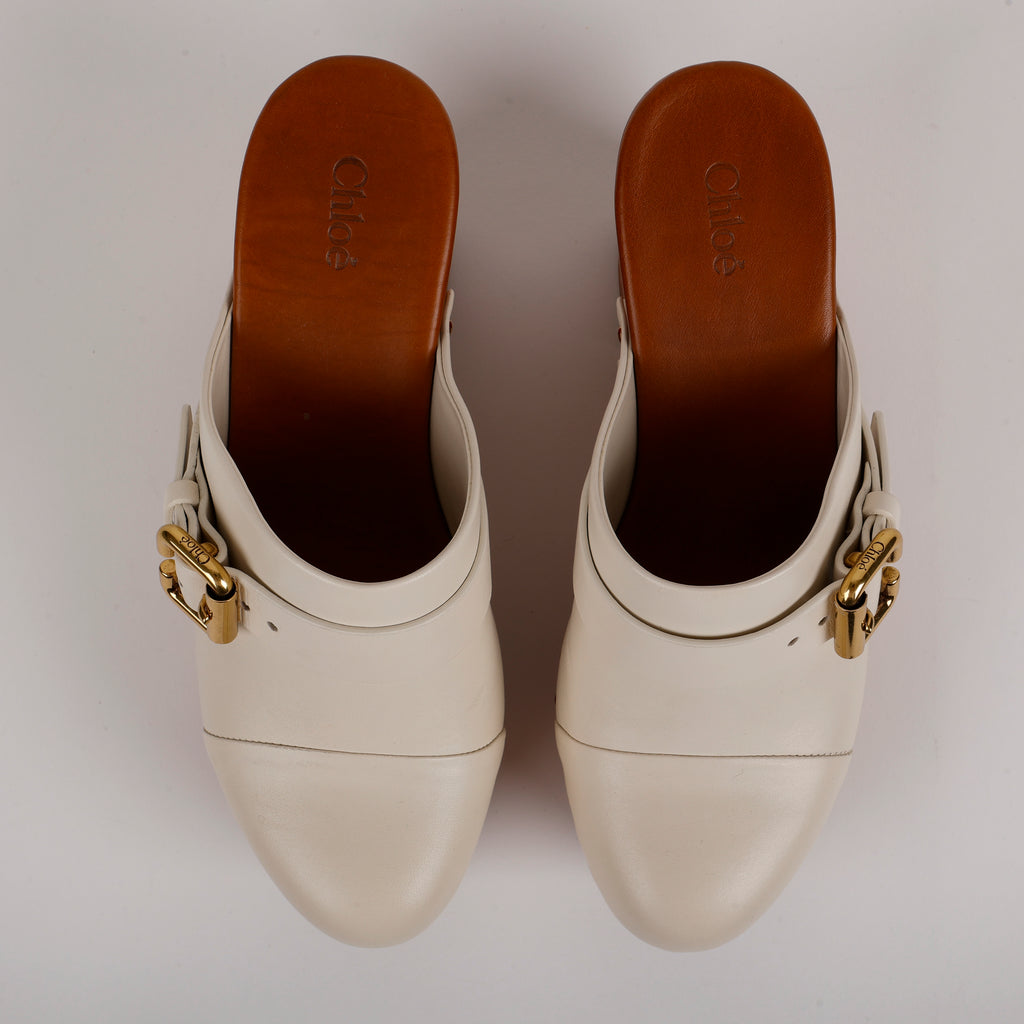 Jeannette Studded Leather Clogs, Egg Shell (39)