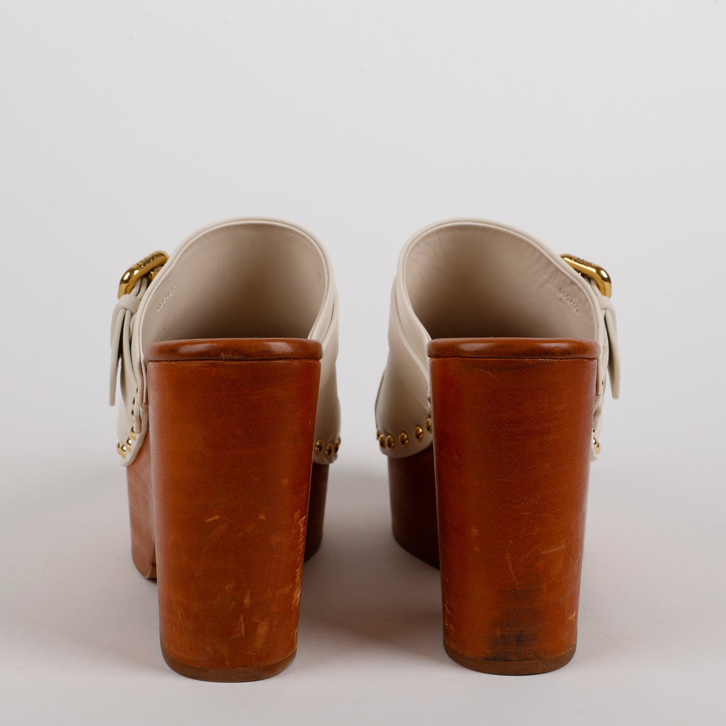 Jeannette Studded Leather Clogs, Egg Shell (39)