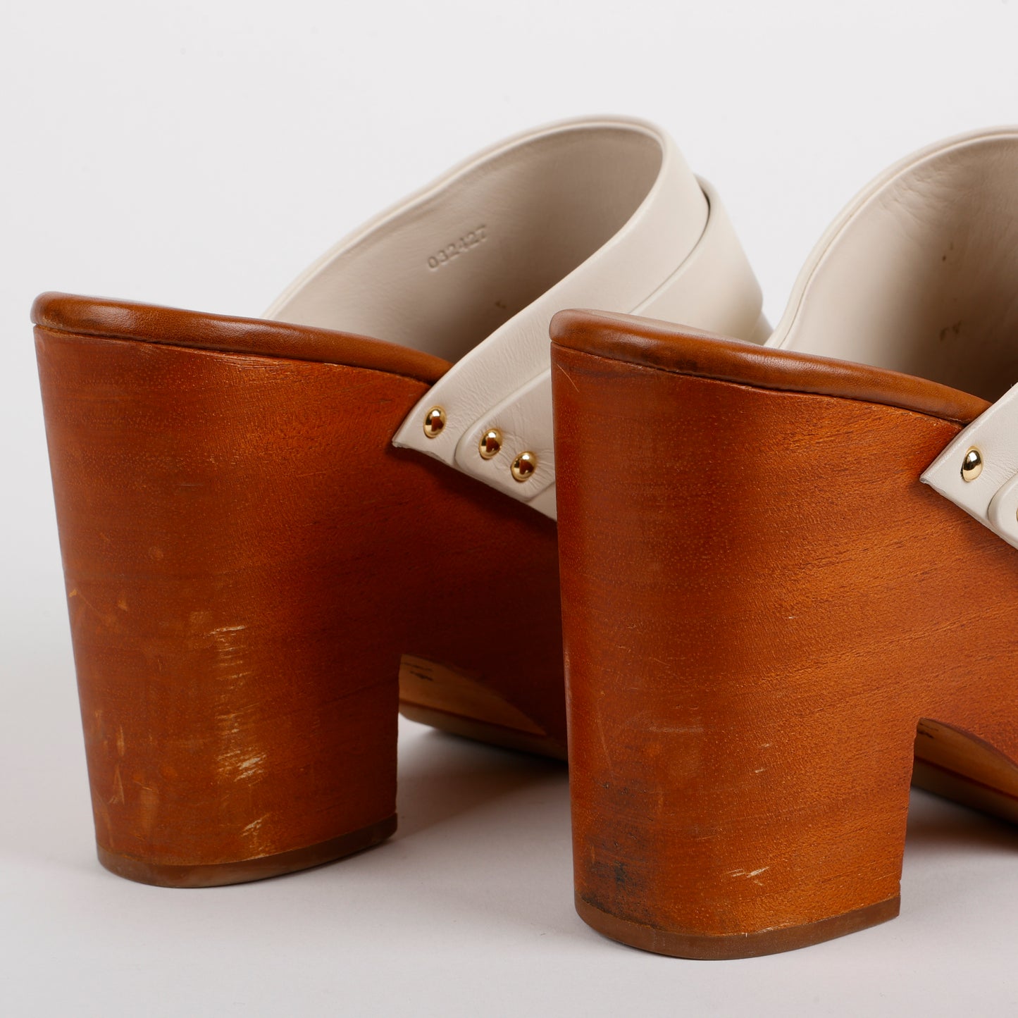 Jeannette Studded Leather Clogs, Egg Shell (39)