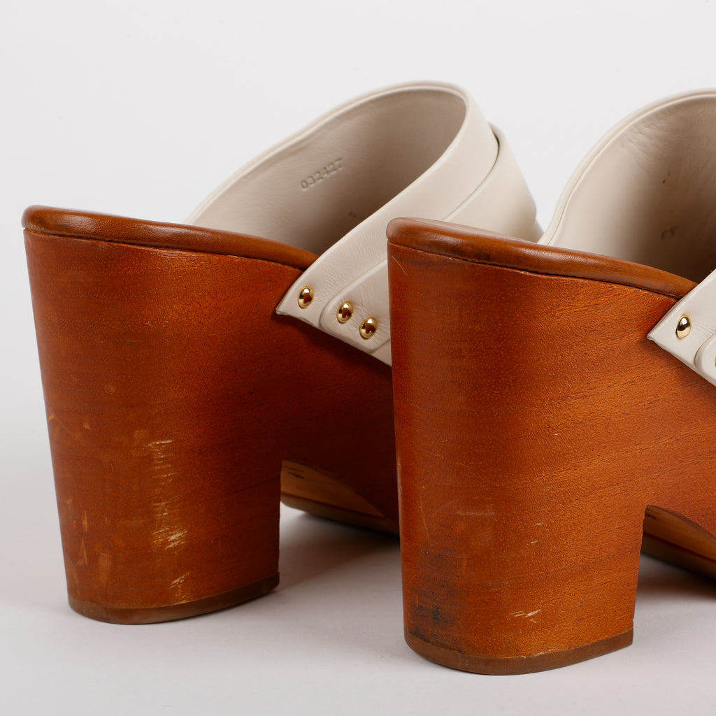Jeannette Studded Leather Clogs, Egg Shell (39)