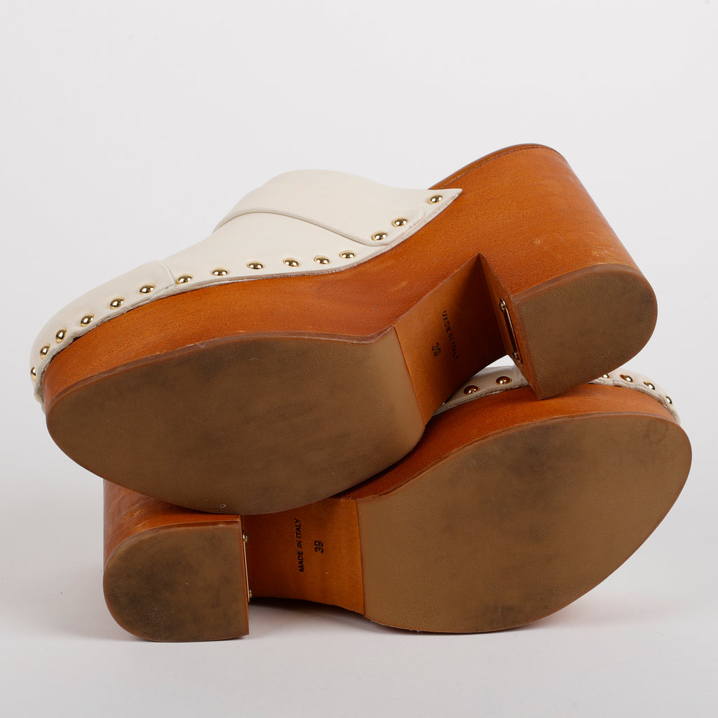 Jeannette Studded Leather Clogs, Egg Shell (39)