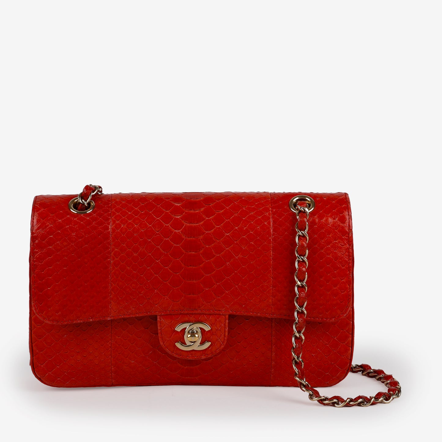 Medium Double Flap, Red Python Gold Hardware