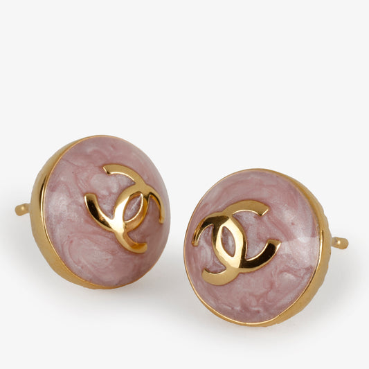 Pink CC Stud Button Earrings