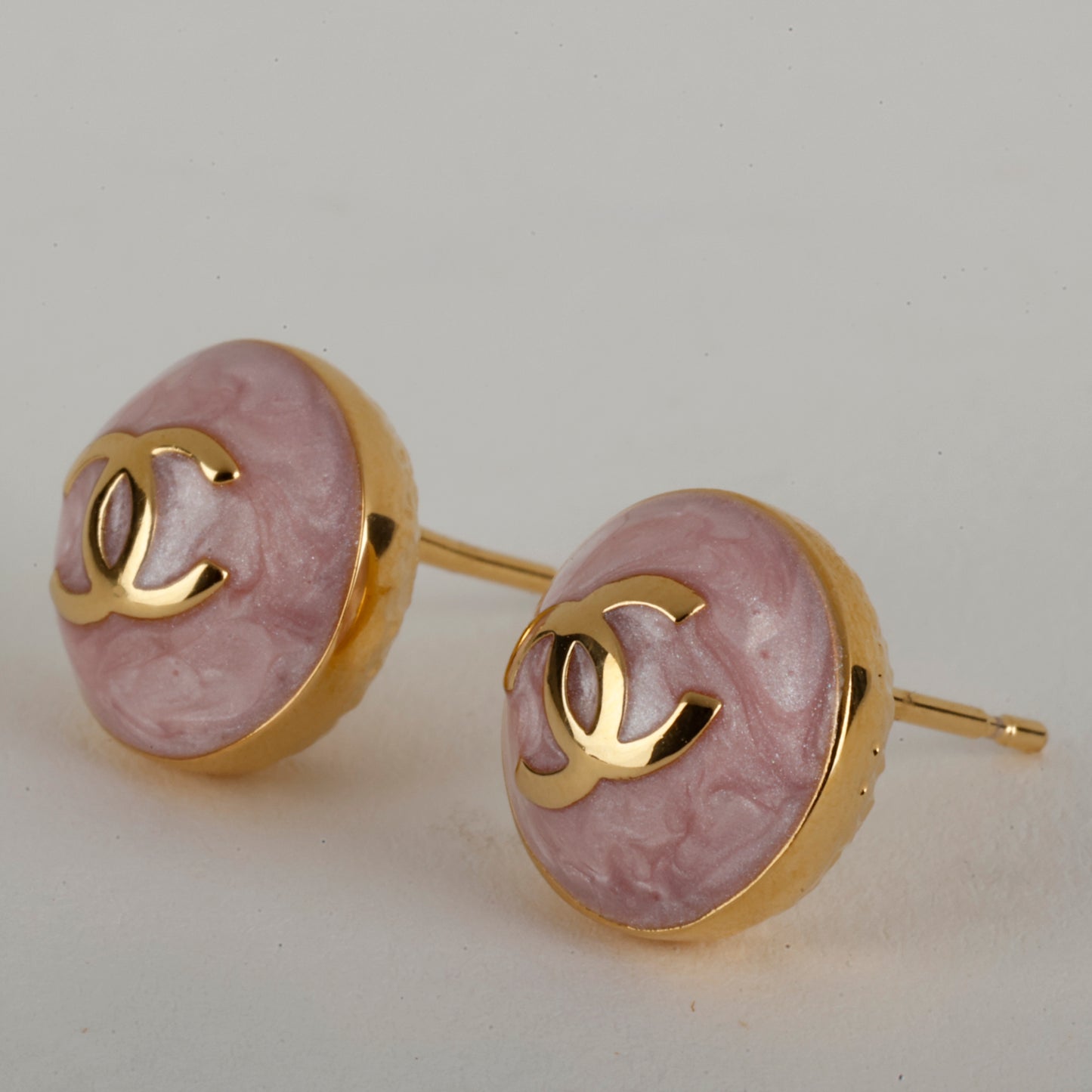 Pink CC Stud Button Earrings