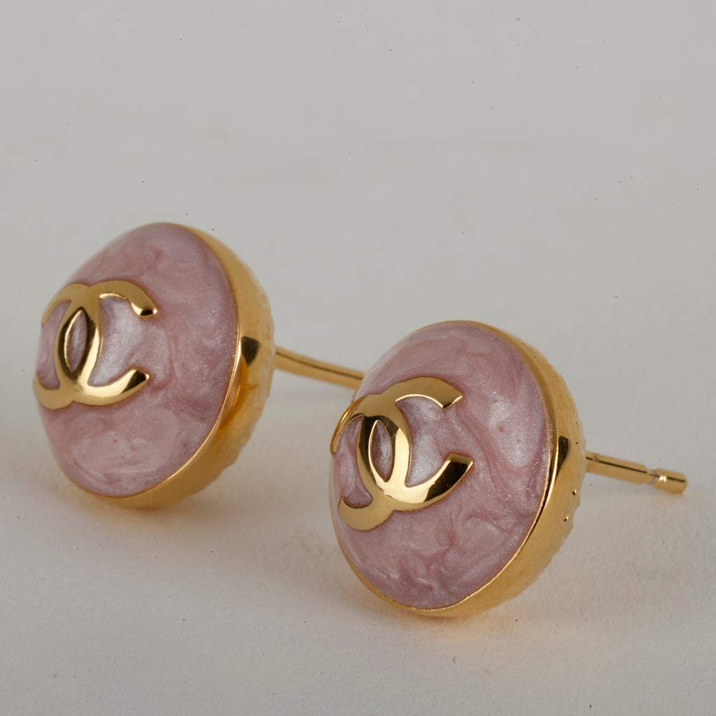 Pink CC Stud Button Earrings