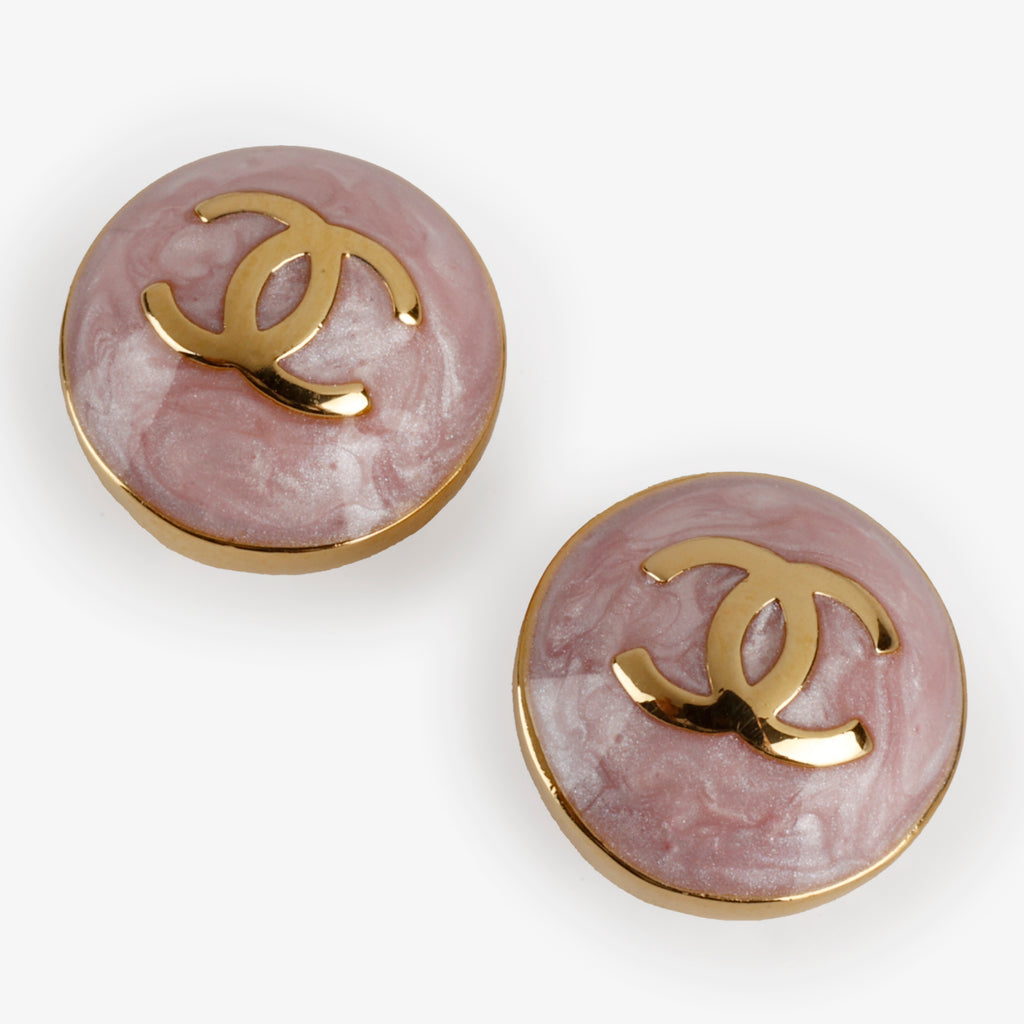 Pink CC Stud Button Earrings