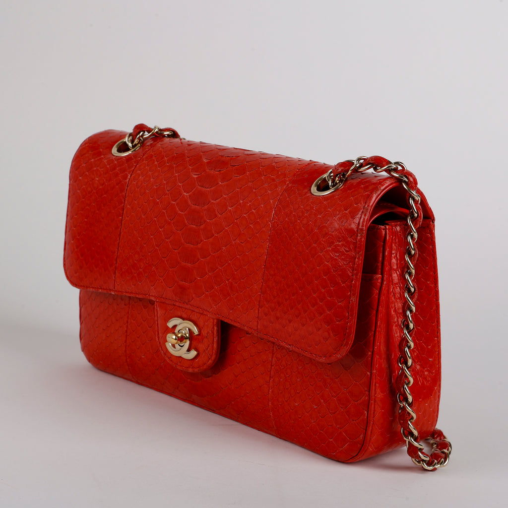 Medium Double Flap, Red Python Gold Hardware
