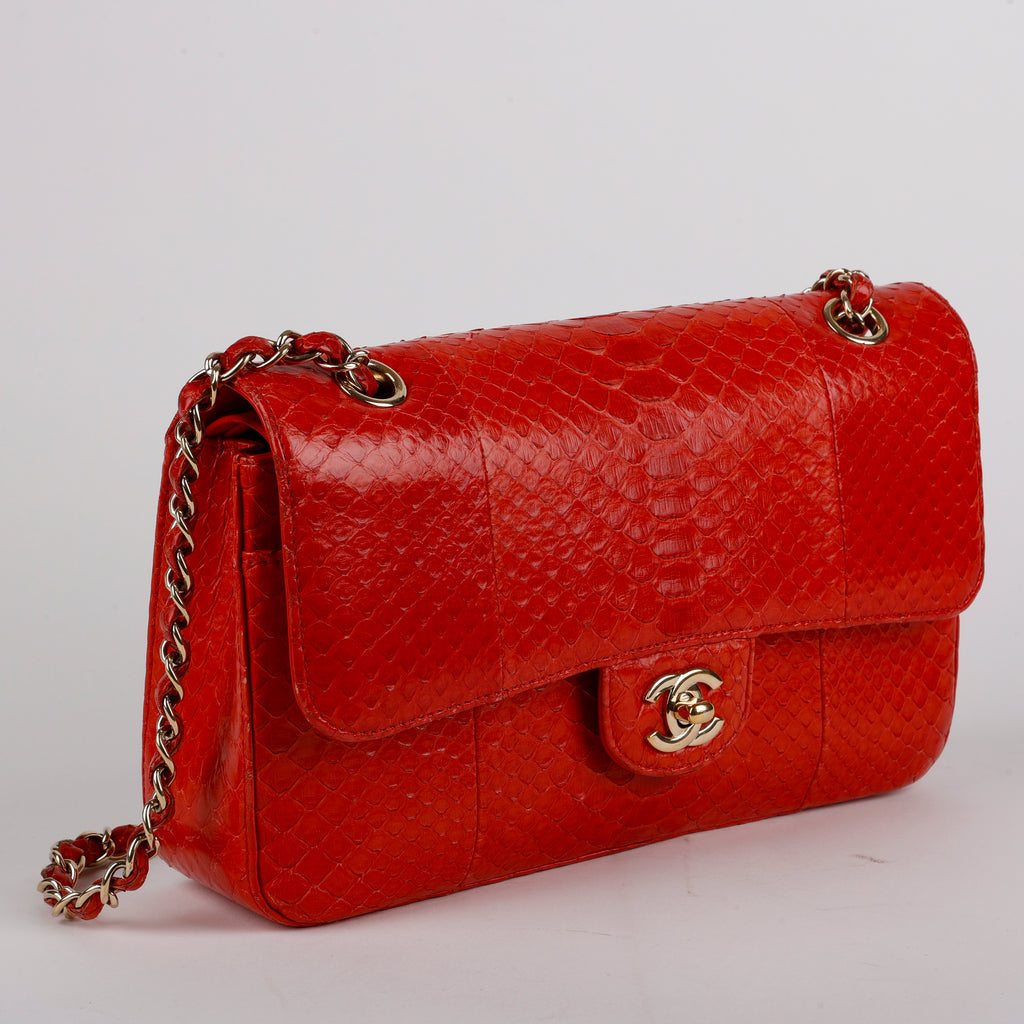 Medium Double Flap, Red Python Gold Hardware