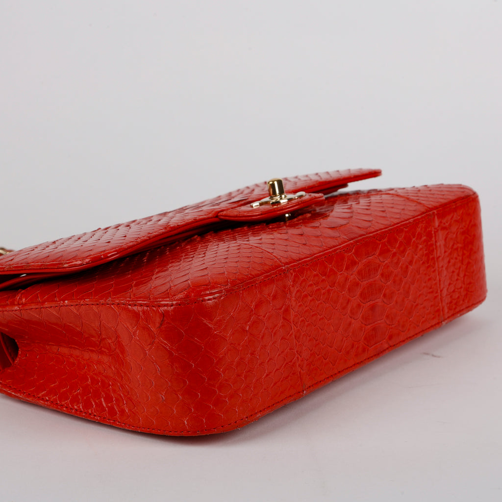 Medium Double Flap, Red Python Gold Hardware