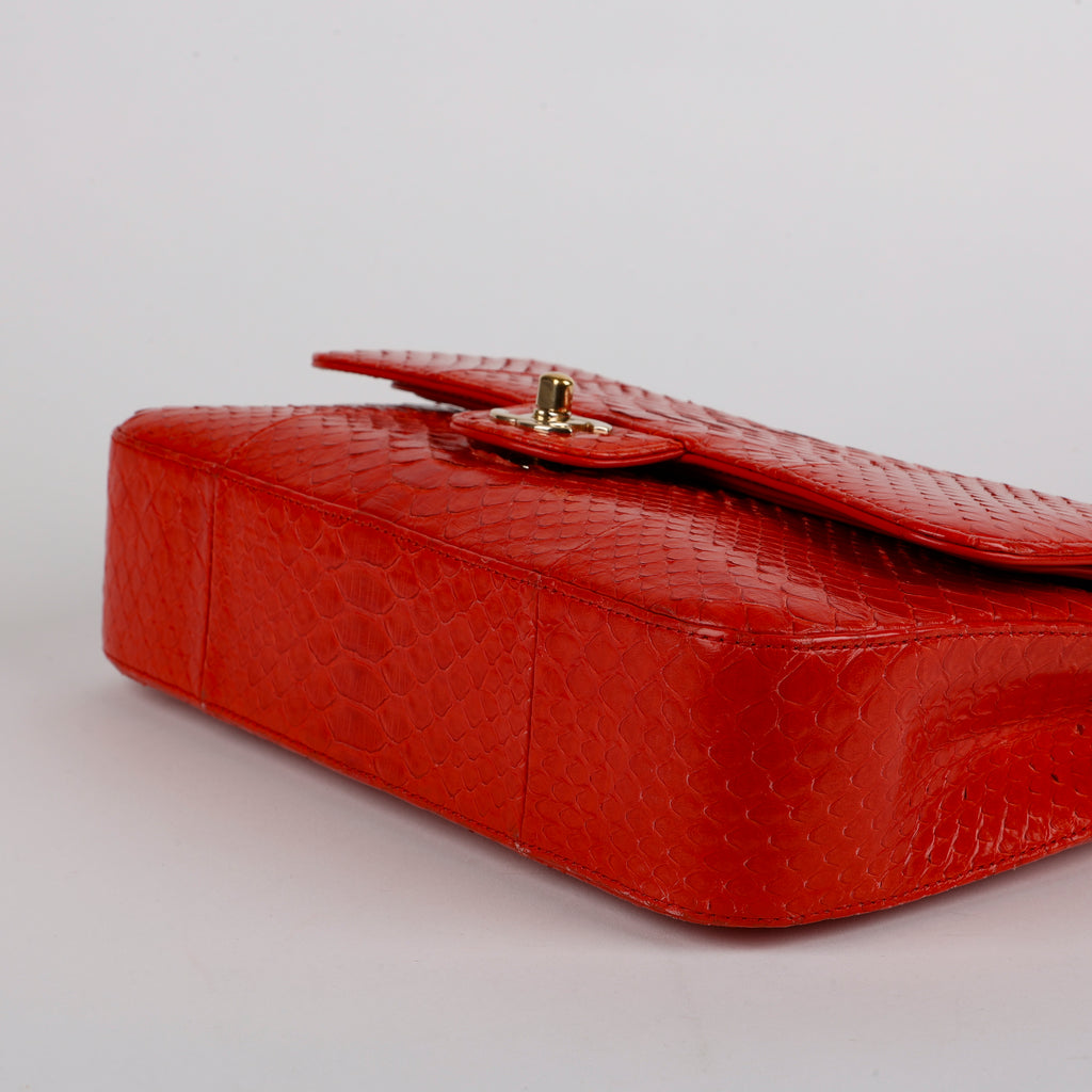 Medium Double Flap, Red Python Gold Hardware
