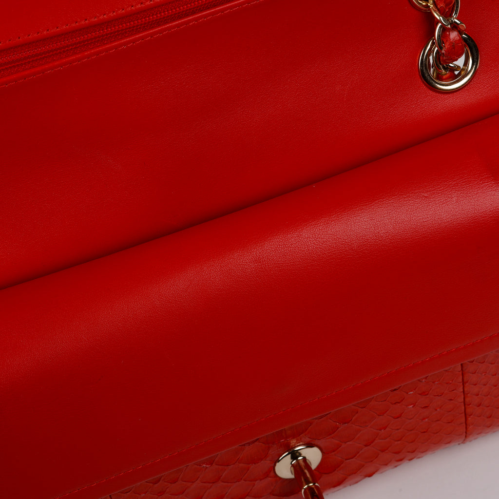 Medium Double Flap, Red Python Gold Hardware