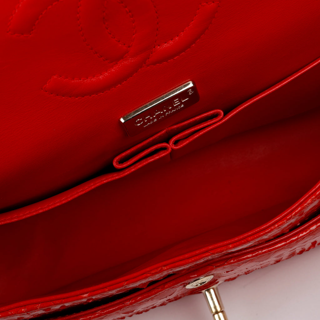 Medium Double Flap, Red Python Gold Hardware