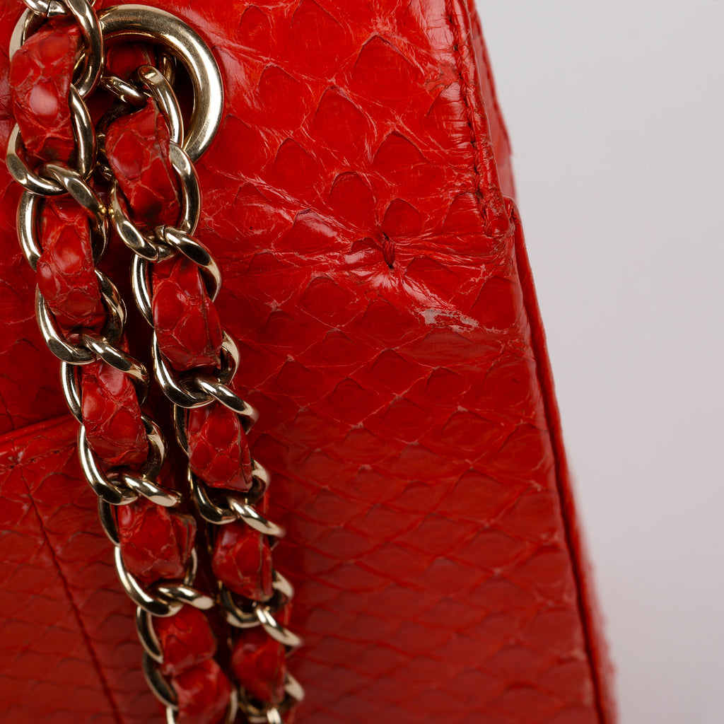 Medium Double Flap, Red Python Gold Hardware