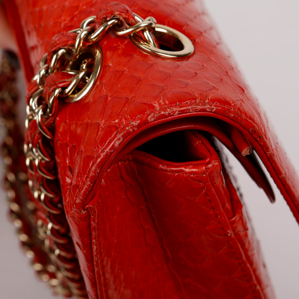 Medium Double Flap, Red Python Gold Hardware