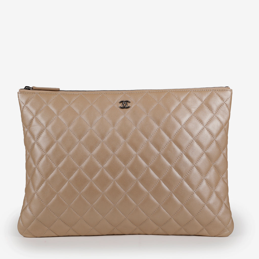 Large O Case Lambskin, Iridescent Beige