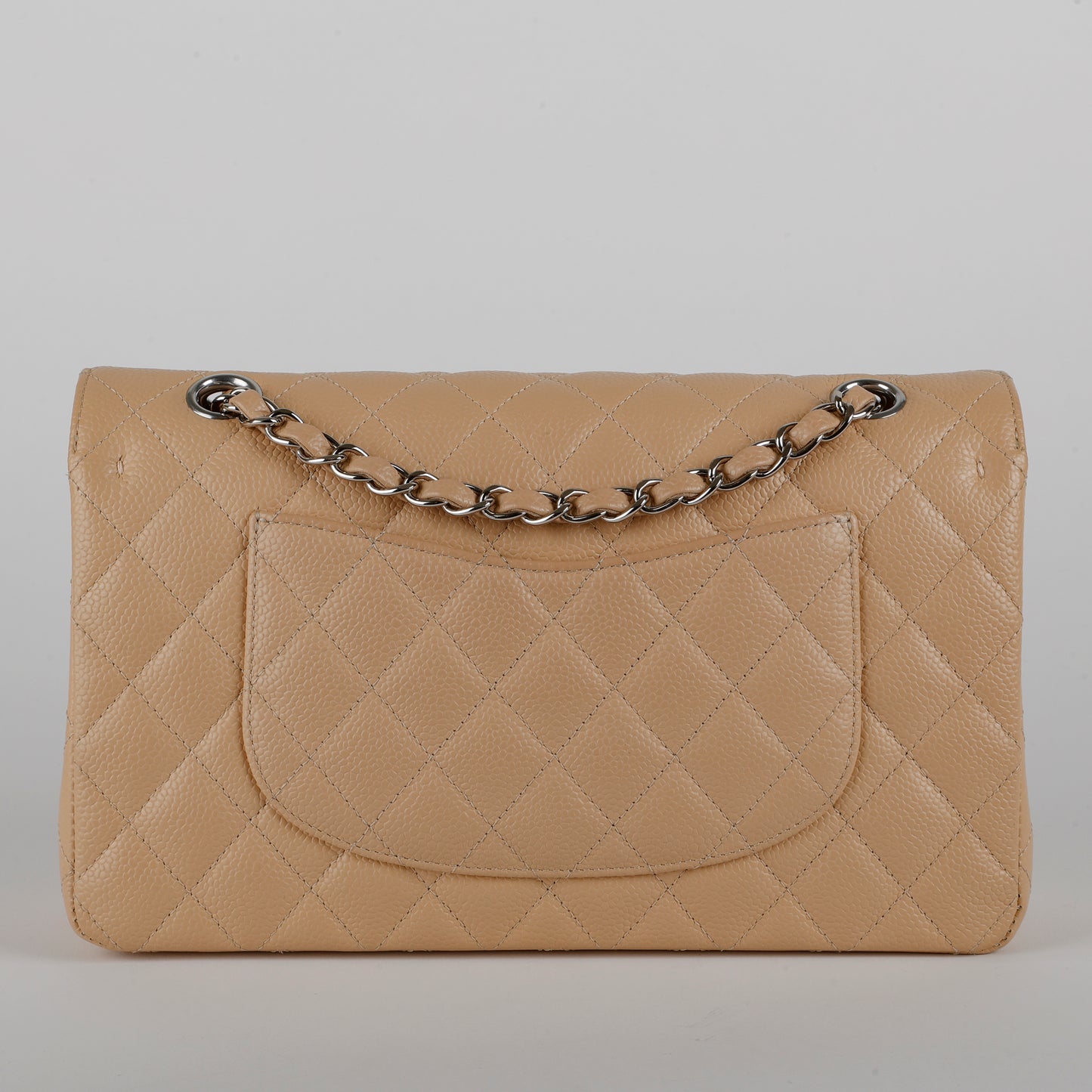 Medium Double Flap, Beige Claire Caviar Silver Hardware 12358