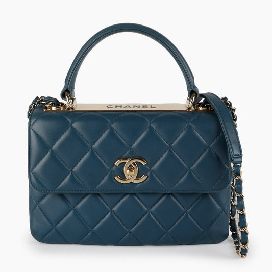 Medium Trendy Lambskin Blue Gold Hardware