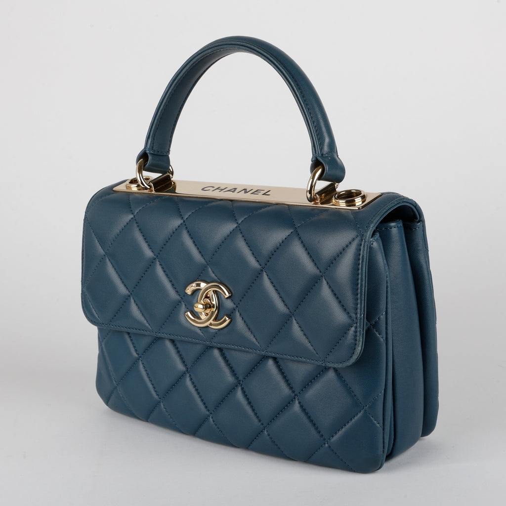 Medium Trendy Lambskin Blue Gold Hardware