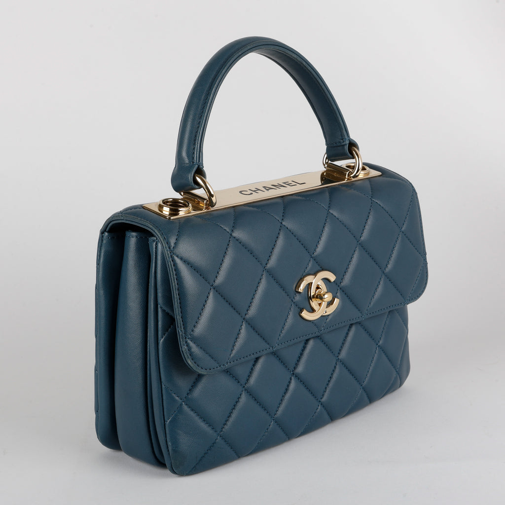 Medium Trendy Lambskin Blue Gold Hardware