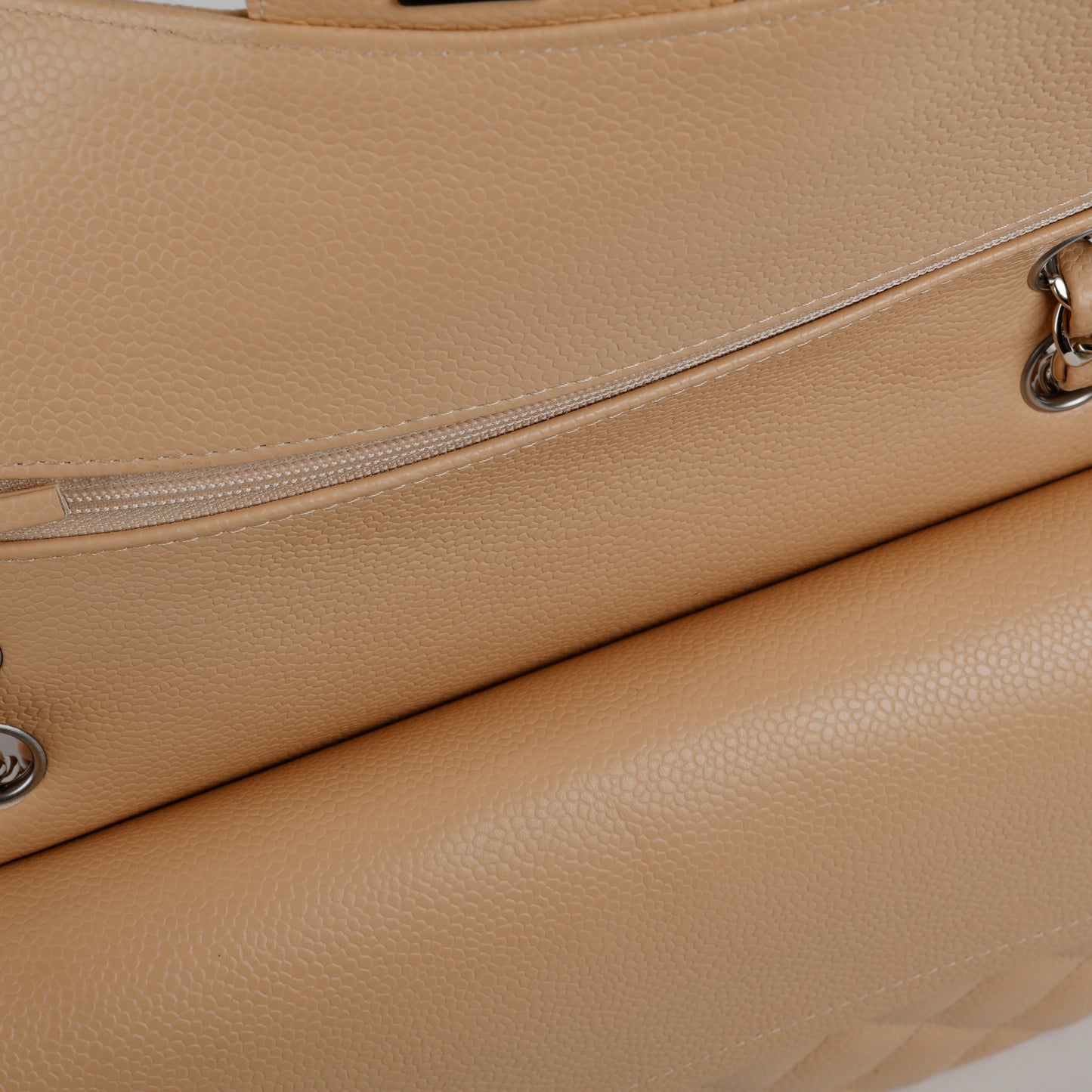 Medium Double Flap, Beige Claire Caviar Silver Hardware 12358
