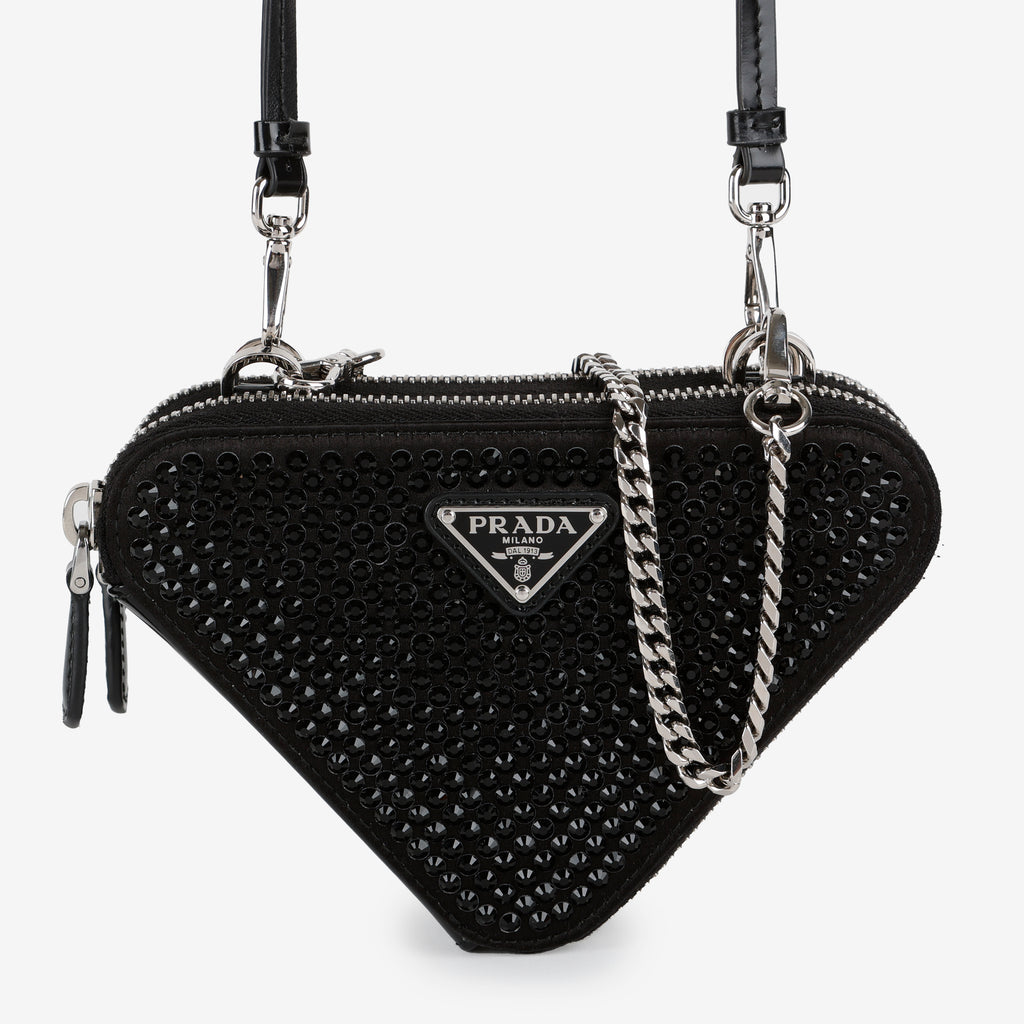 Embellished Satin And Leather Mini Pouch Black
