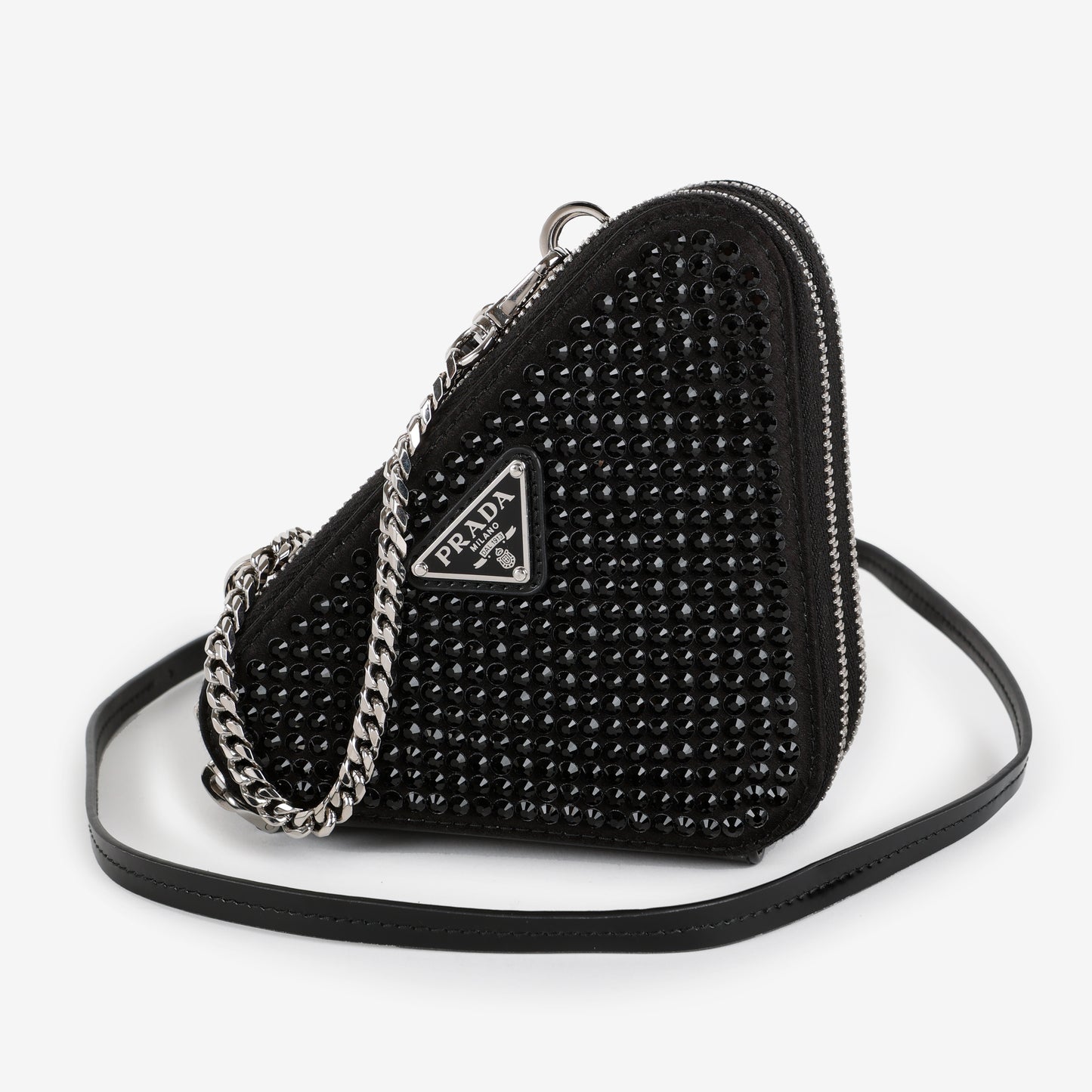 Embellished Satin And Leather Mini Pouch Black