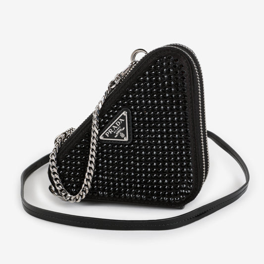 Embellished Satin And Leather Mini Pouch Black
