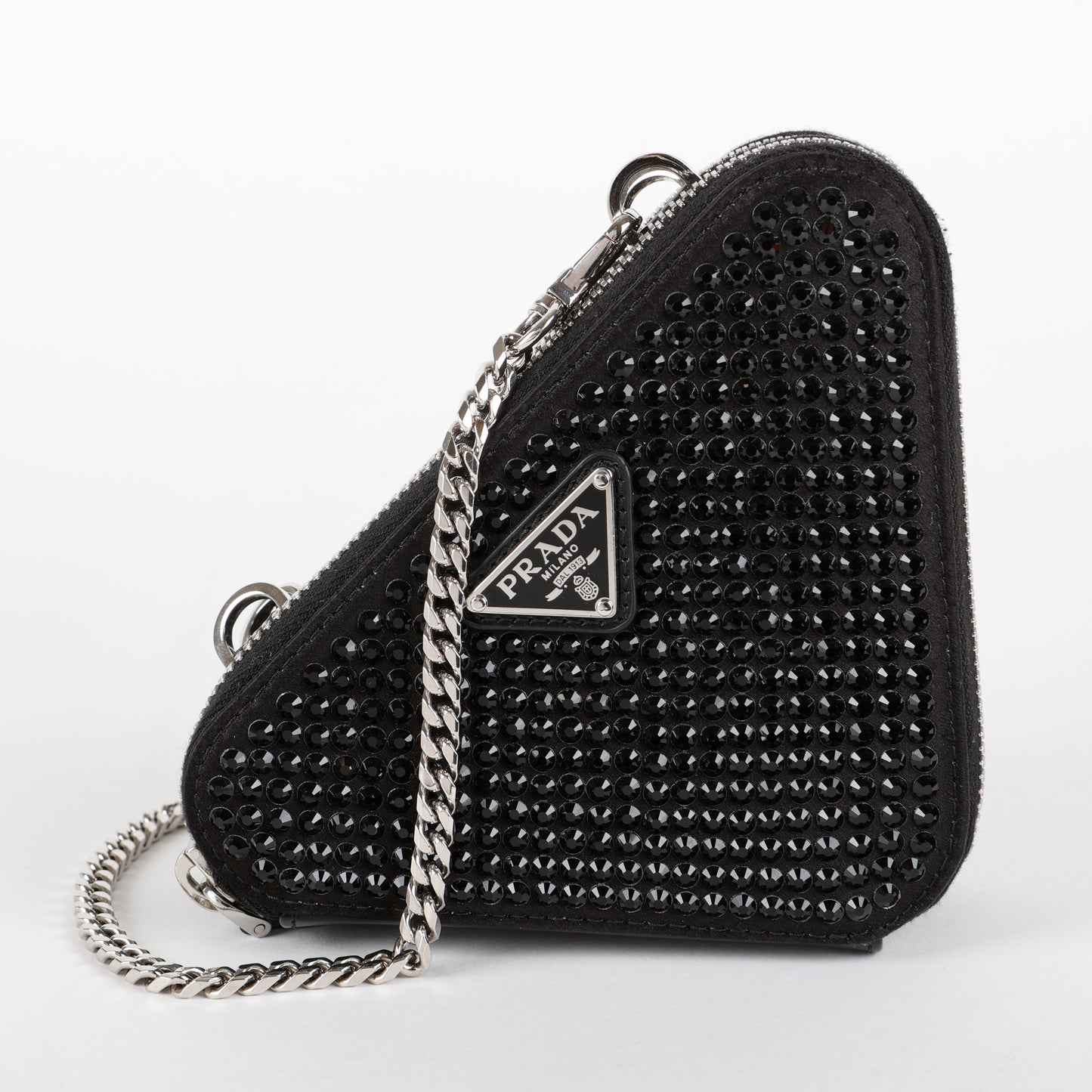 Embellished Satin And Leather Mini Pouch Black
