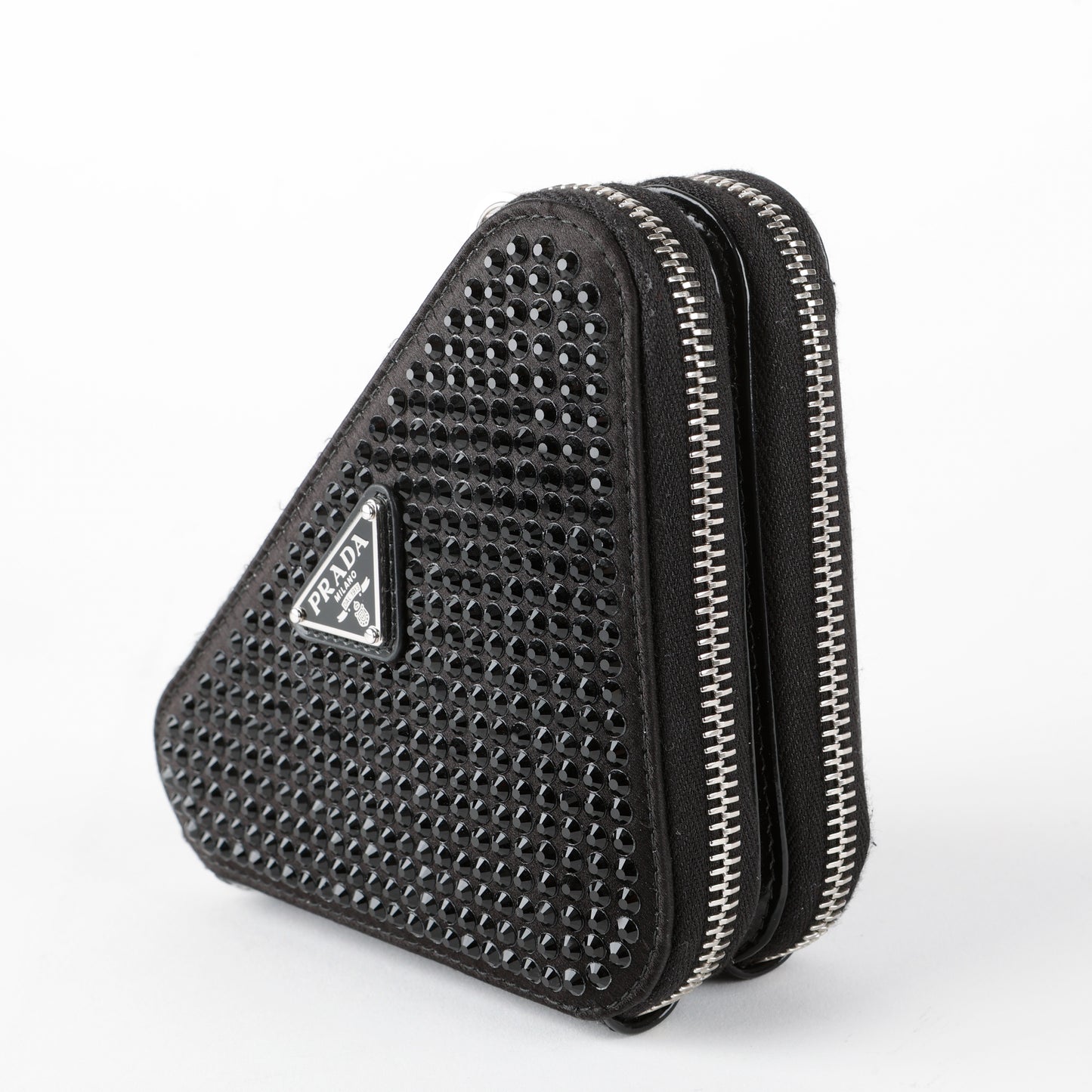 Embellished Satin And Leather Mini Pouch Black