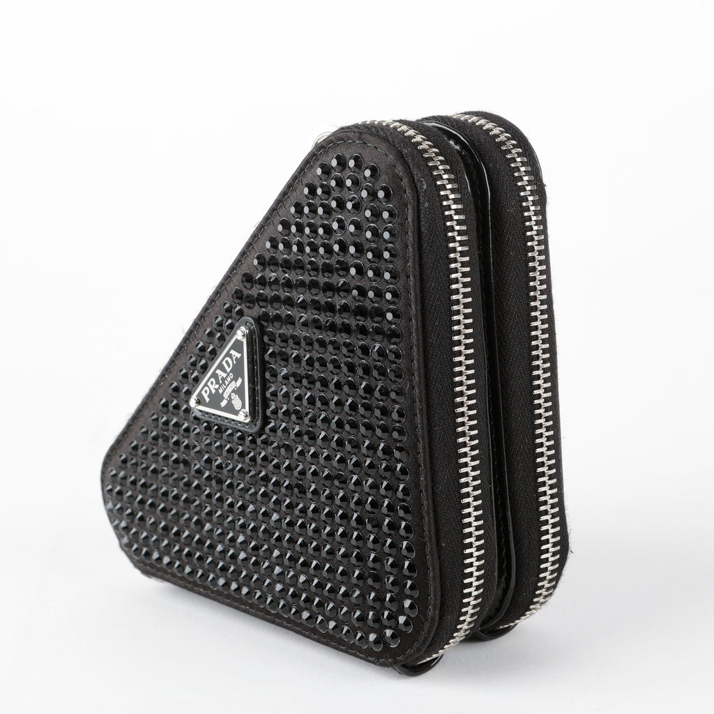 Embellished Satin And Leather Mini Pouch Black