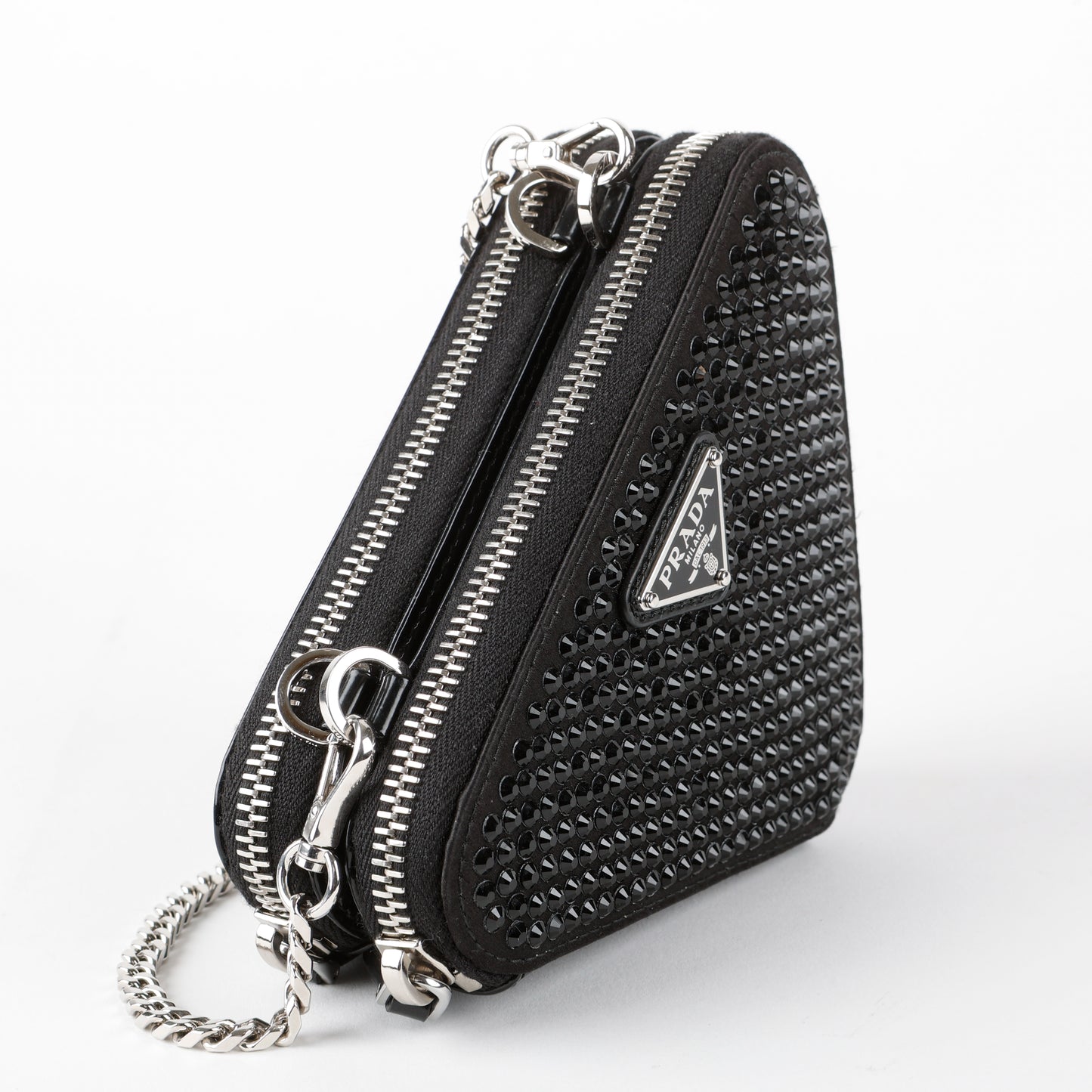 Embellished Satin And Leather Mini Pouch Black
