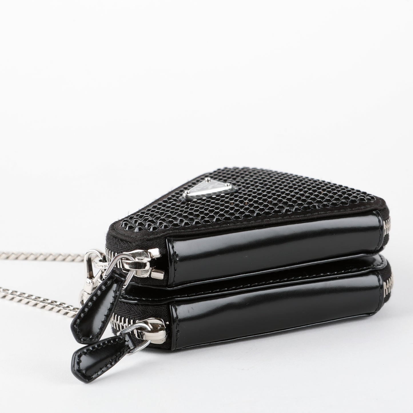 Embellished Satin And Leather Mini Pouch Black